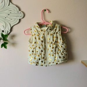 Cute Creamy Plush Vest with Metallic Gold Hearts
